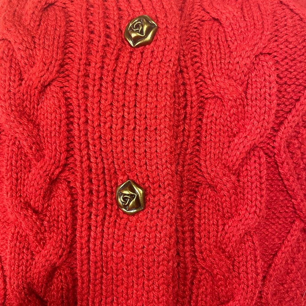 Hazel blues Elegant Red Cable Knit Cardigan - Picture 6 of 9